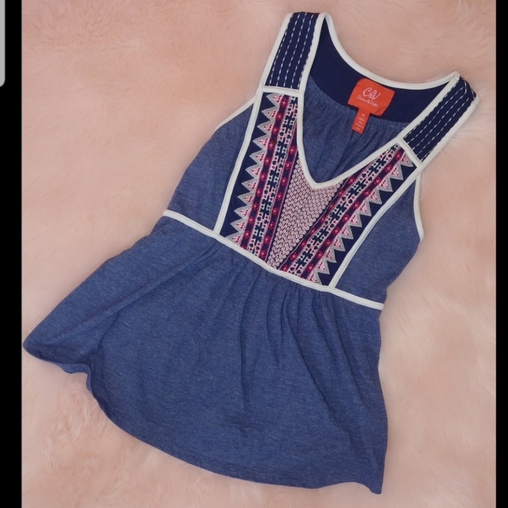 Chelsea & Violet Navy and Pink Geometric Tank Top